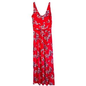St. Tropez Maxi Dress Red Floral Sleeveless Small